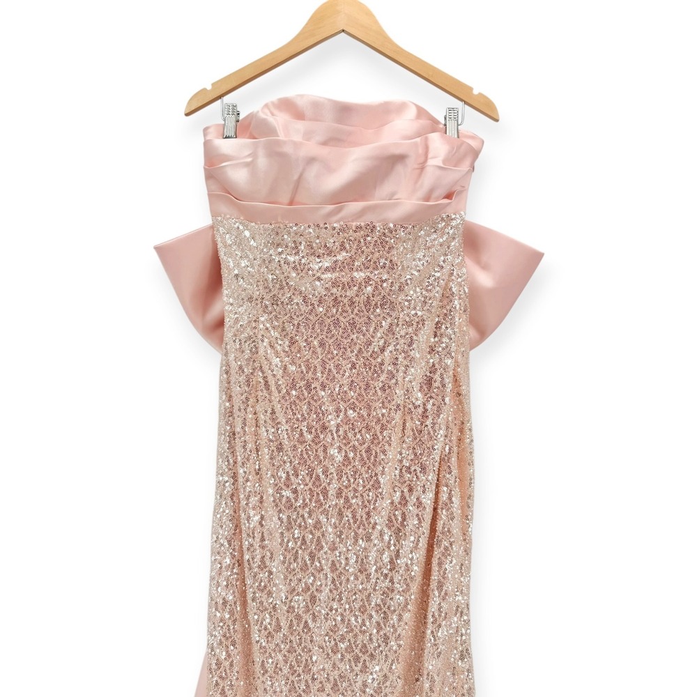 Mac Duggal Blush Pink Strapless Embellished Gown With Back Bow Detail $898 Sz 10 - Picture 8 of 15